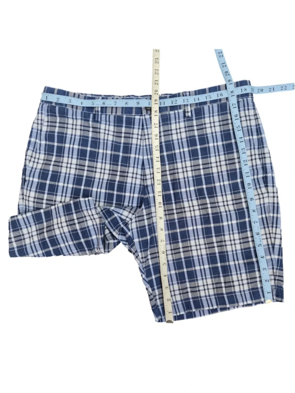 Men's Banana Republic Plaid Flat Front Shorts Blue Waist 35
